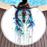 Lofaris Oil Painting Wolf Simple Pattern Round Beach Towel